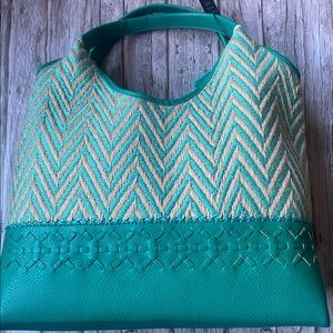 NWT Steve Madden Aqua Teal Turquoise Woven Chevron Jandreas Hobo Tassel Shoulder